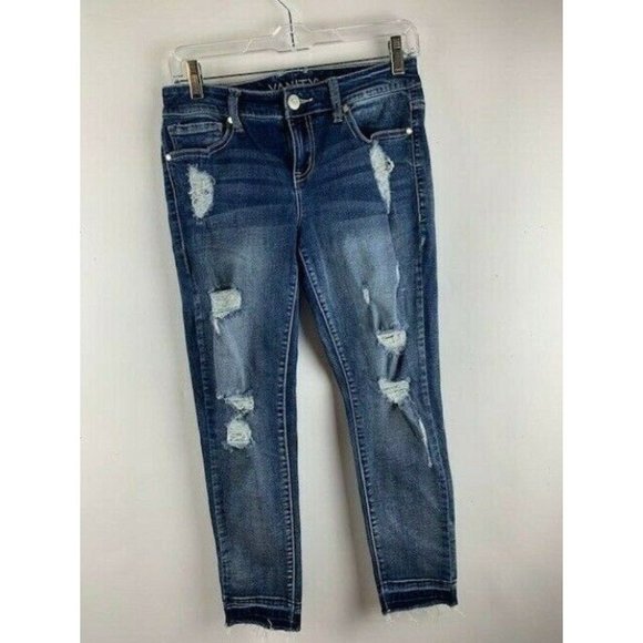 Vanity Womens Size 27 Jeans Ripped Torn Distressed Stretch Skinny Ankle - Picture 1 of 4